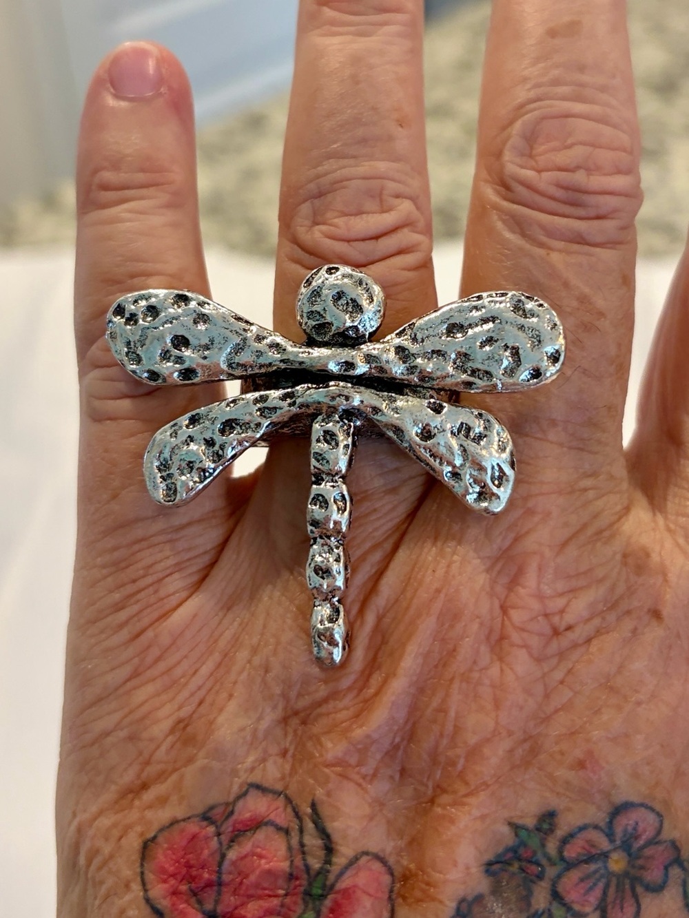 Silver Dragonfly Statement Ring